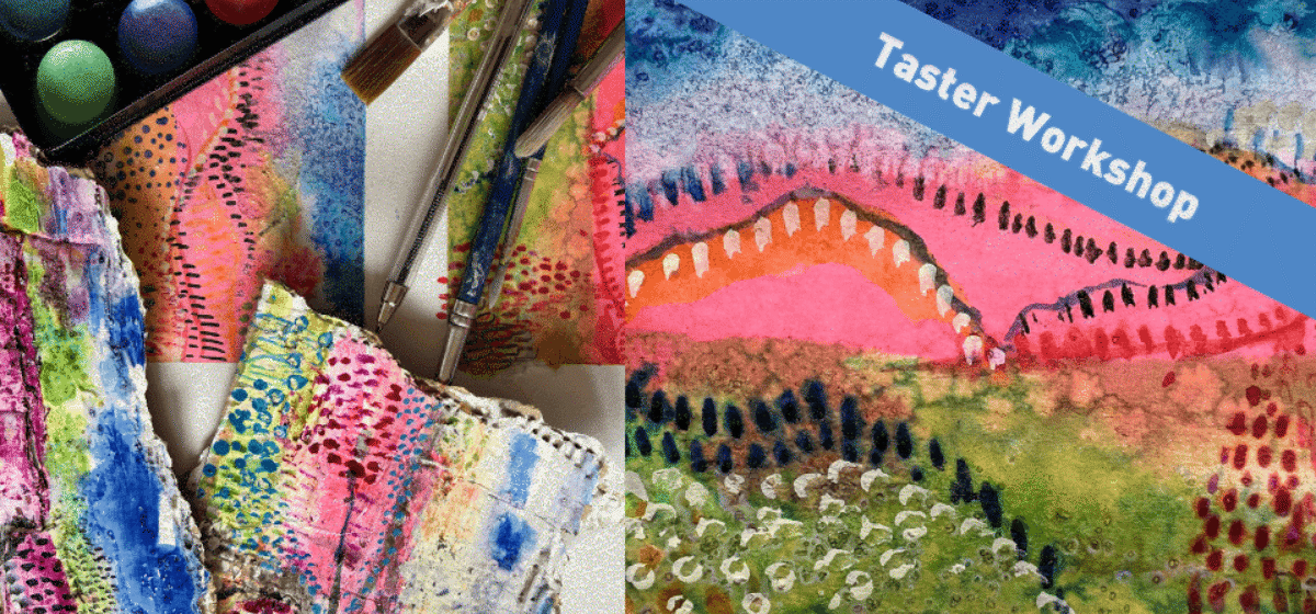 two images side by side of colourful watercolour landscapes