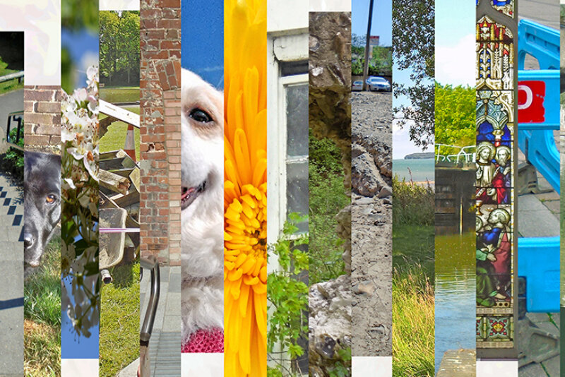 A montage of photographic images.